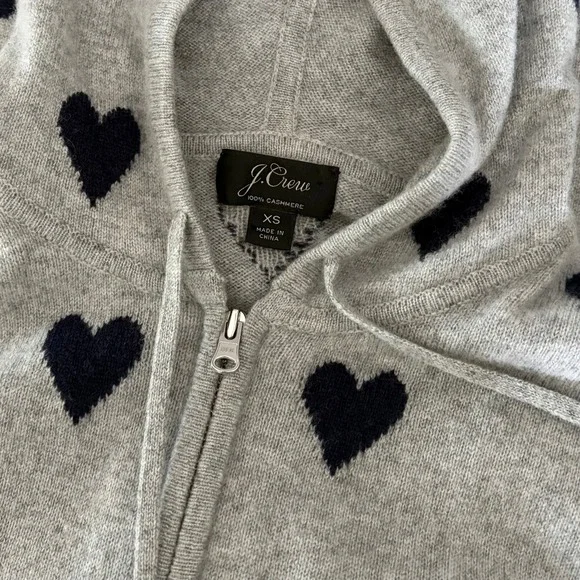 J. CREW Everyday‎ Cashmere Full Zip Heart Hoodie Cardigan Sweater Jacket X-Small - Picture 12 of 14